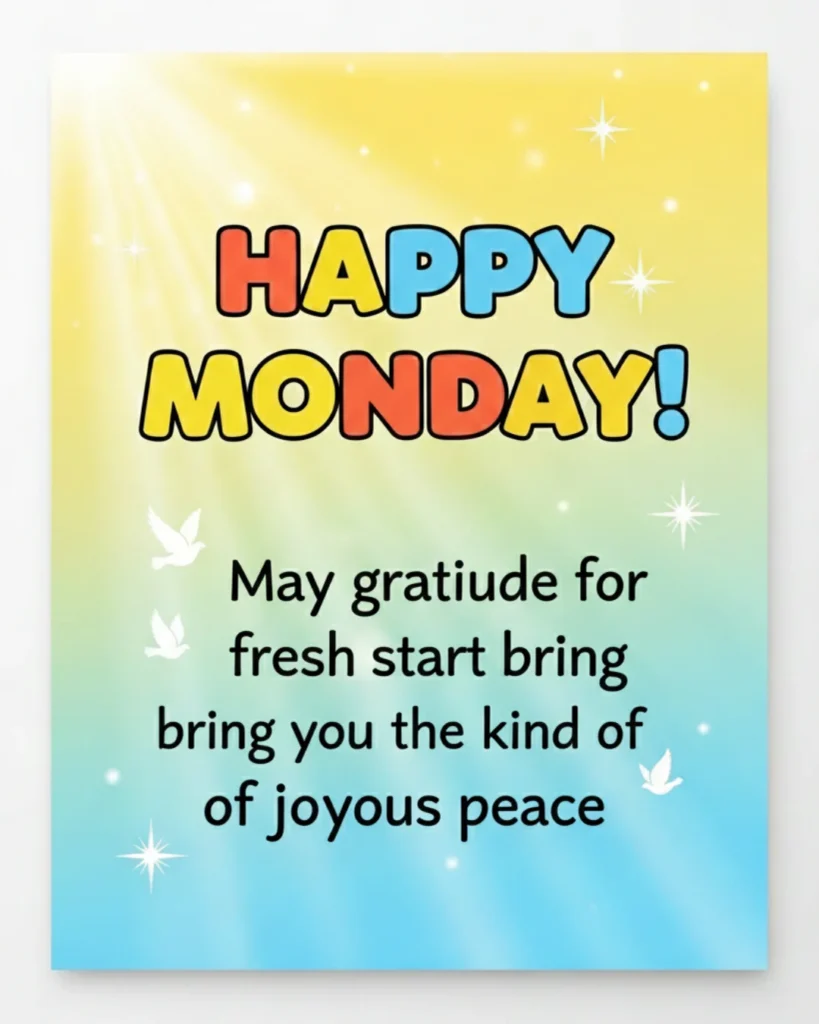 Bright yellow and coral card with dancing butterflies and happy Monday blessing message