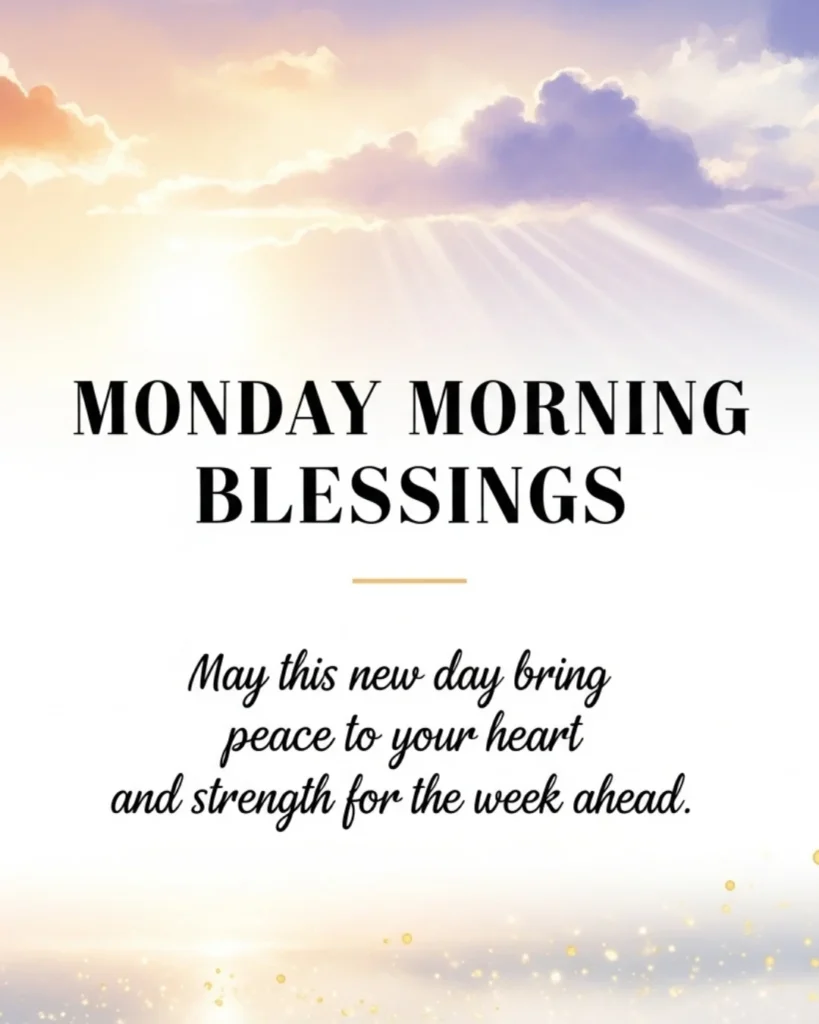 oft sunrise greeting card with clouds and light rays featuring Monday morning blessing text on cream background
