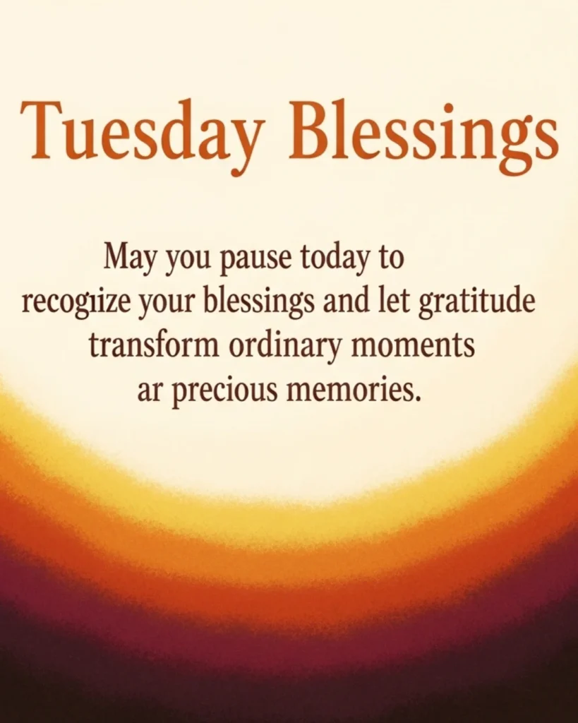 Thankful Tuesday blessings card with autumn harvest theme and gratitude quote about recognizing blessings