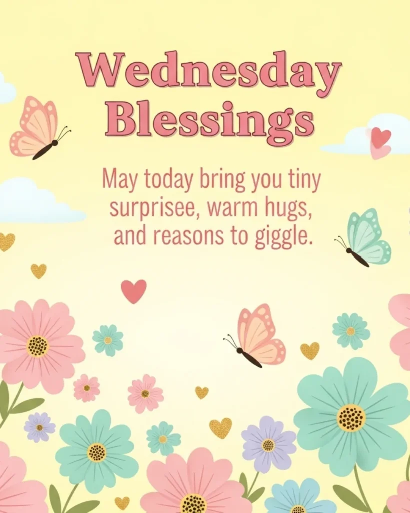 Cute Wednesday blessings with pastel flowers and sweet quote