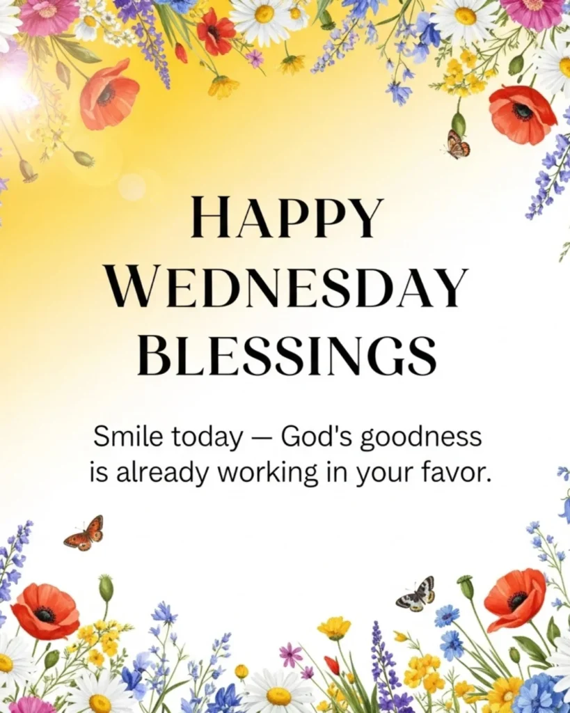 Happy Wednesday blessings with flowers and joyful quote