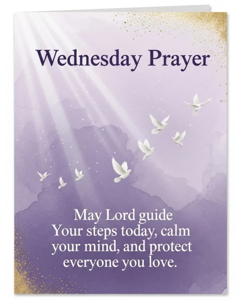 Wednesday blessings and prayers with spiritual quote and soft purple background