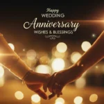 Blurred couple holding hands with soft glowing lights representing love, happy wedding anniversary wishes and blessings