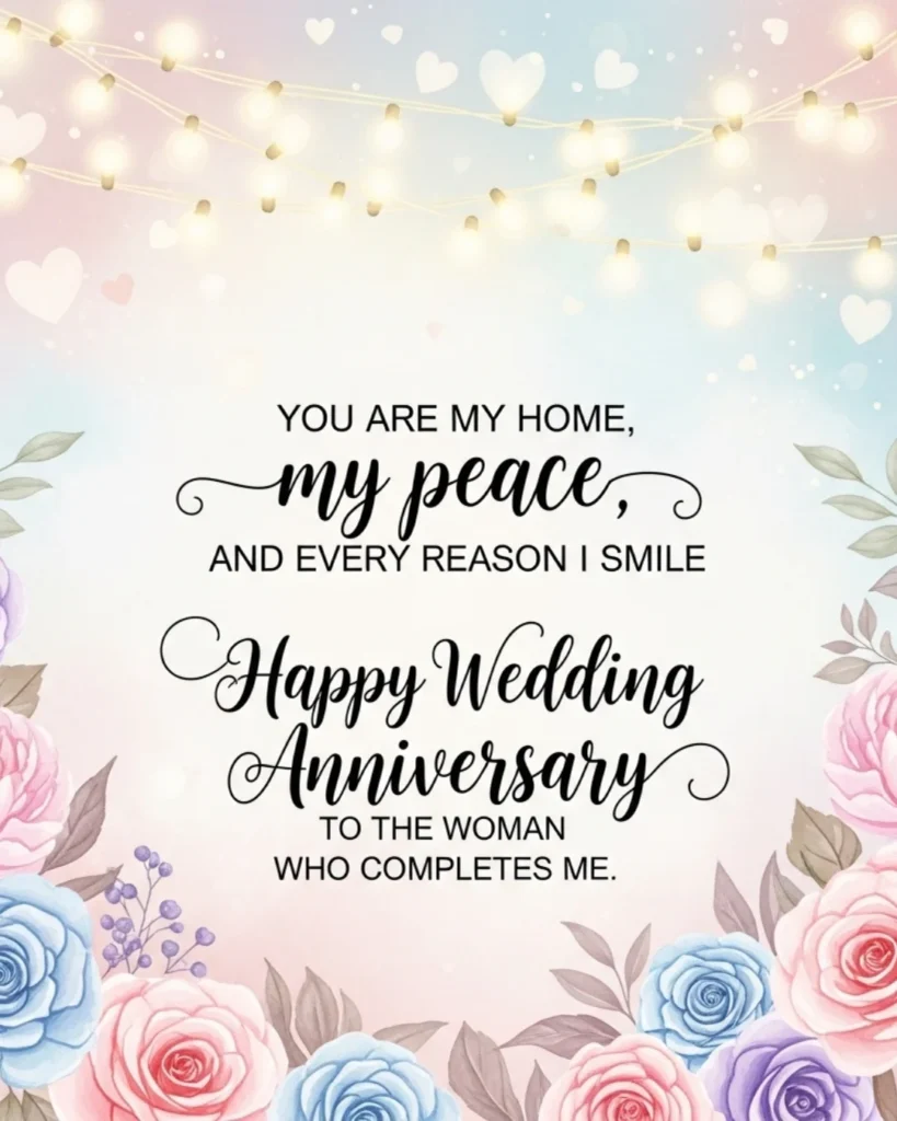 Romantic anniversary wishes for wife with love message and elegant design