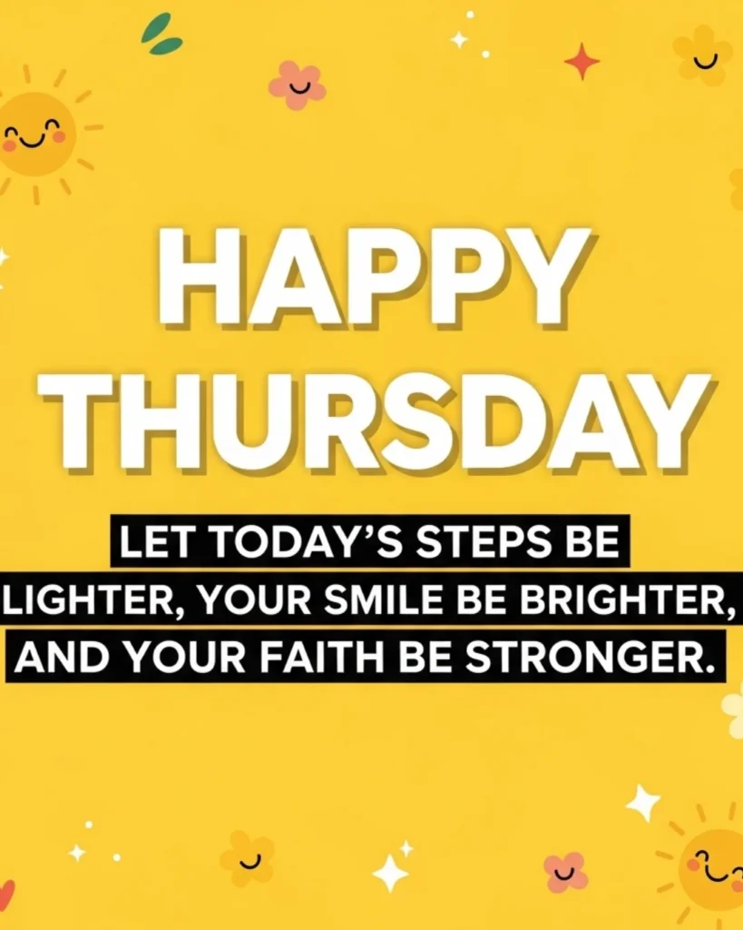 Beautiful pink tulips in a sunny field with an inspiring "Happy Thursday" quote about new doors and positive thoughts.