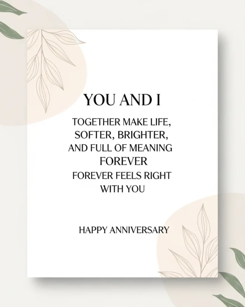 Minimal aesthetic anniversary card with soft beige tones and heartfelt love quote