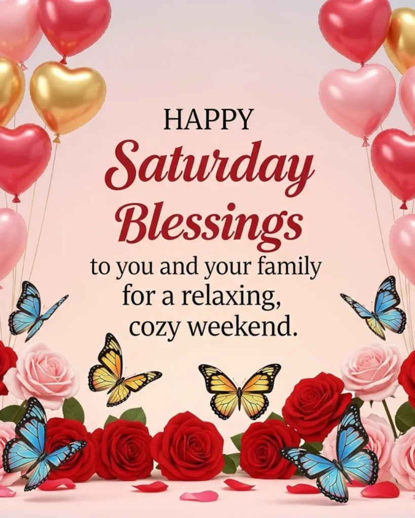 A peaceful weekend blessing for the entire family, wishing for a relaxing and cozy atmosphere at home.