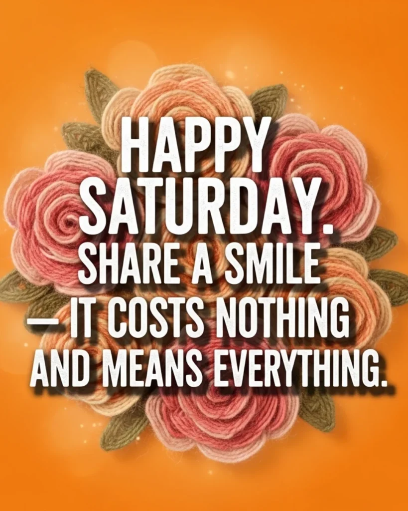 A heartwarming Saturday greeting highlighting that a smile is a free but priceless gift to share with others.