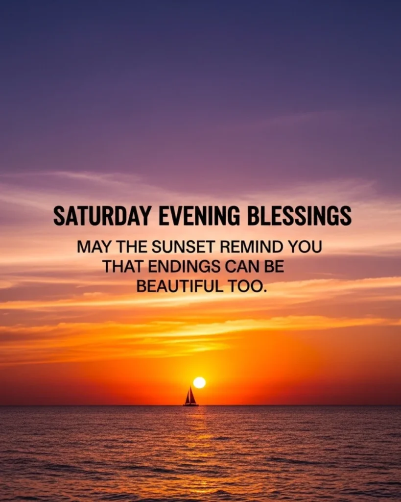 Peaceful evening quote comparing a beautiful sunset to the grace found in the endings of a day.