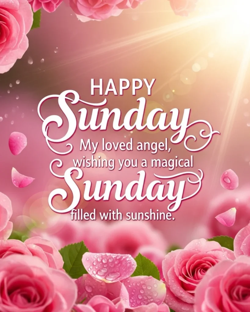 Sunday blessings for her happy Sunday my loved angel with pink roses and sunshine