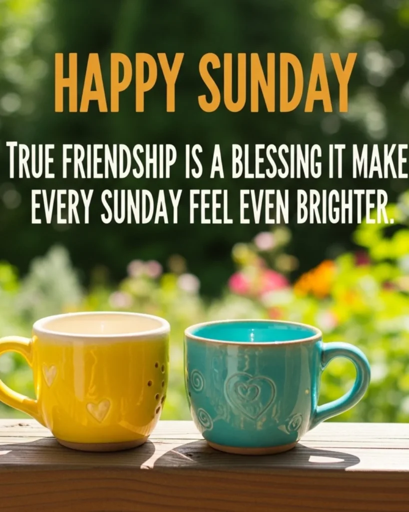 friends.webpSunday wishes for friends true friendship is a blessing with two colorful mugs and garden background